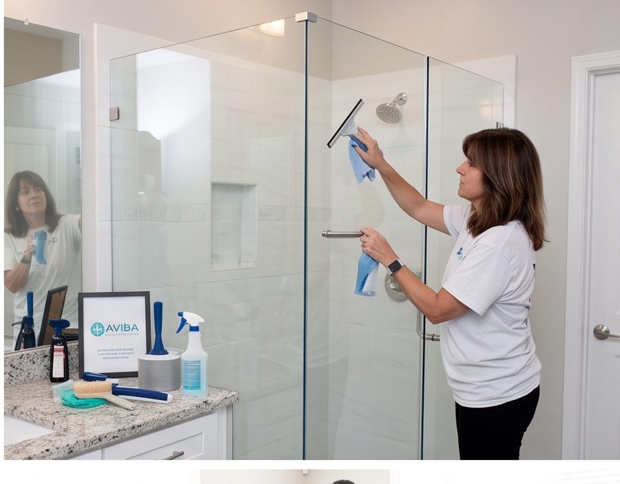 Maids of Honor cleaner detailing a glass shower